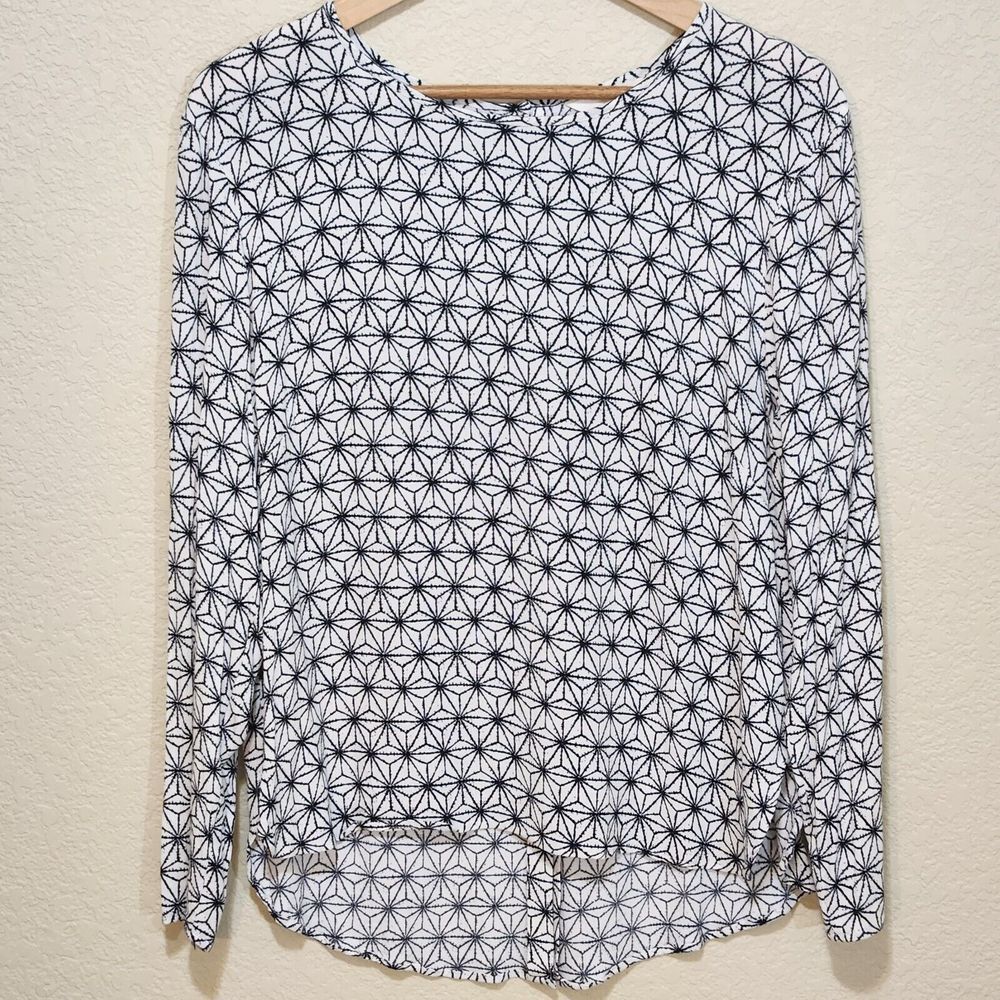 H&M Witchy Whimsigoth Halloween Black&White Star Print Button Back Shirt Sz 14
